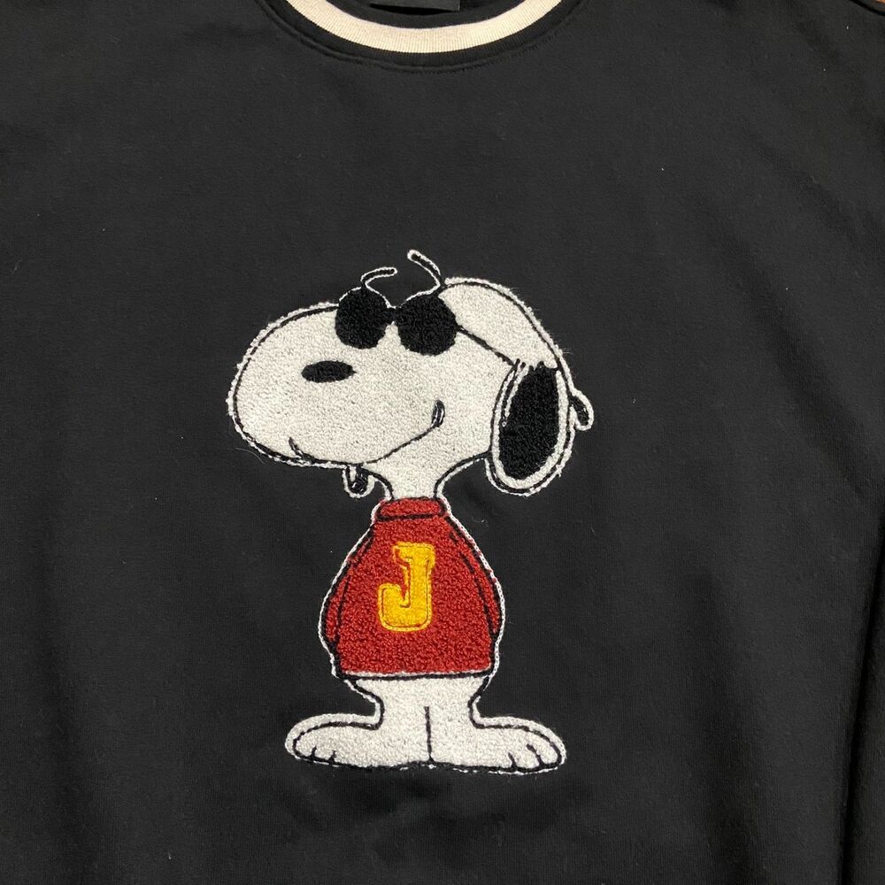 Joe Cool x Peanuts Chenille Snoopy Crewneck Sweatshirt Black Men's Size Medium - Picture 2 of 8
